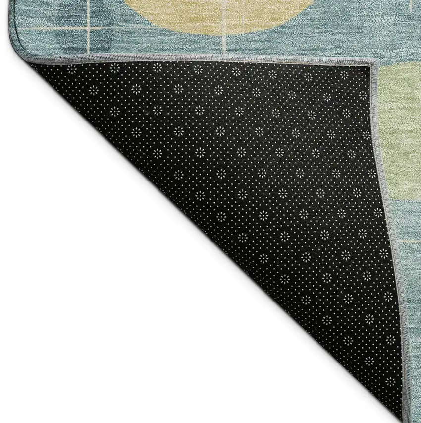Teal Blue Ivory And Green Geometric Washable Indoor Outdoor Area Rug Photo 9
