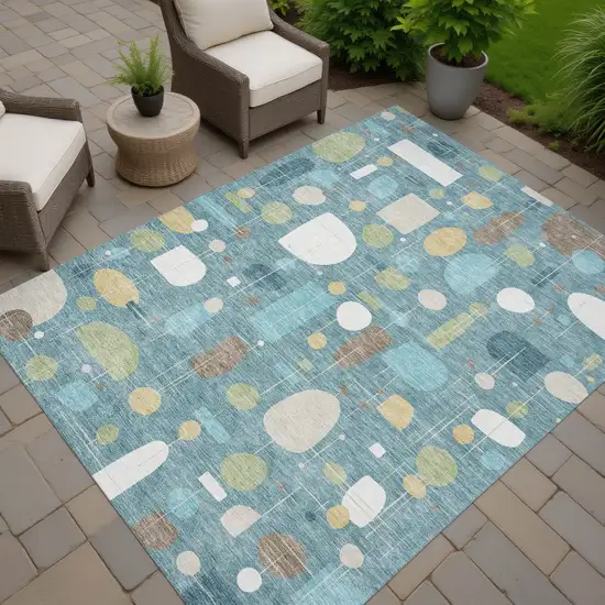 Teal Blue Ivory And Green Geometric Washable Indoor Outdoor Area Rug Photo 7