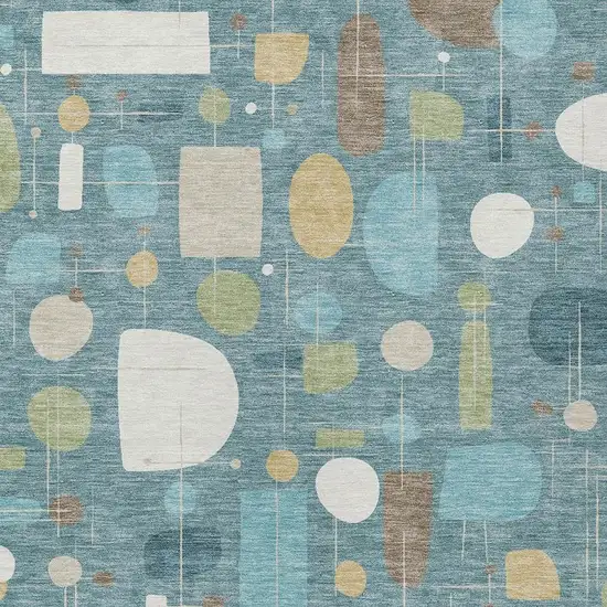 Teal Blue Ivory And Green Geometric Washable Indoor Outdoor Area Rug Photo 2