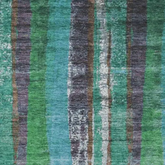 Teal Blue Ivory And Green Striped Washable Indoor Outdoor Area Rug Photo 3