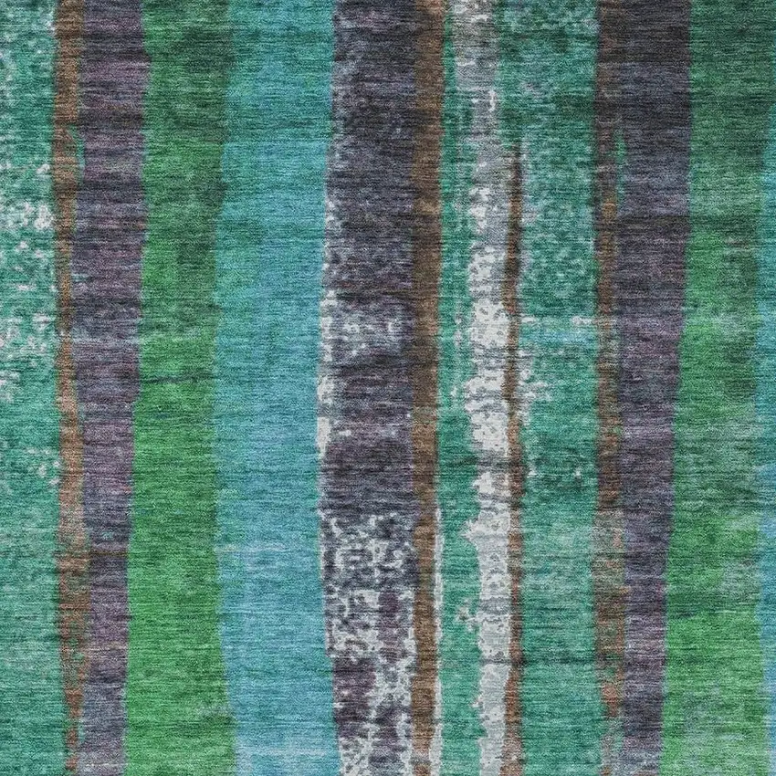Teal Blue Ivory And Green Striped Washable Indoor Outdoor Area Rug Photo 3