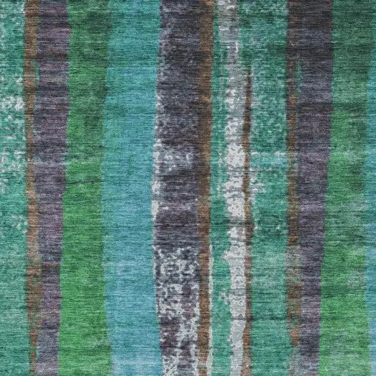 Teal Blue Ivory And Green Striped Washable Indoor Outdoor Area Rug Photo 3