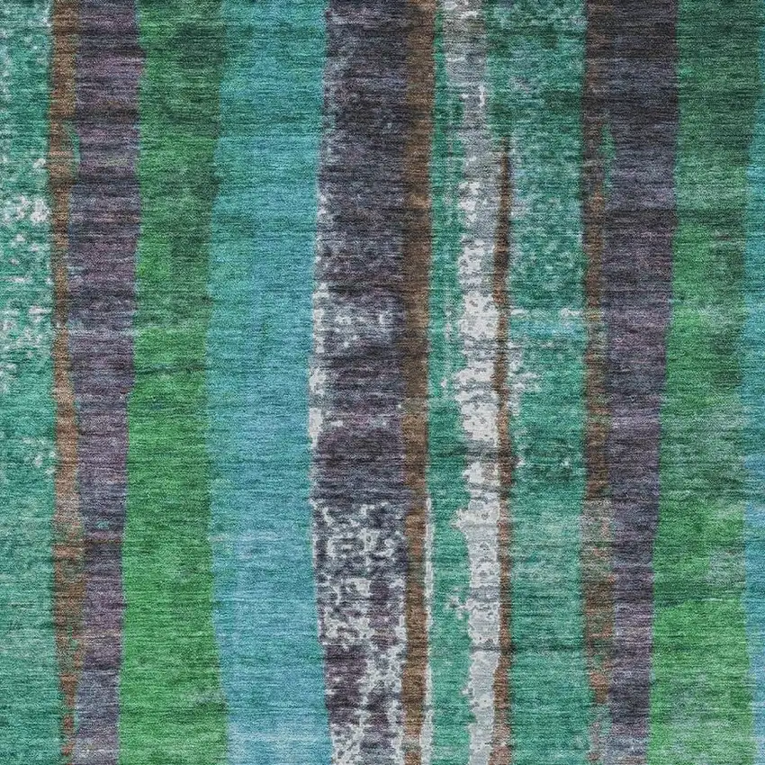 Teal Blue Ivory And Green Striped Washable Indoor Outdoor Area Rug Photo 3