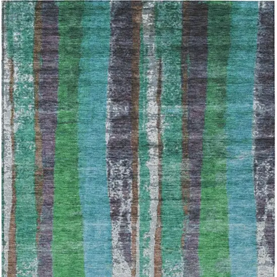Teal Blue Ivory And Green Striped Washable Indoor Outdoor Area Rug Photo 3
