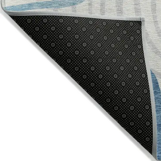Teal Blue Ivory And Silver Abstract Washable Indoor Outdoor Area Rug Photo 3