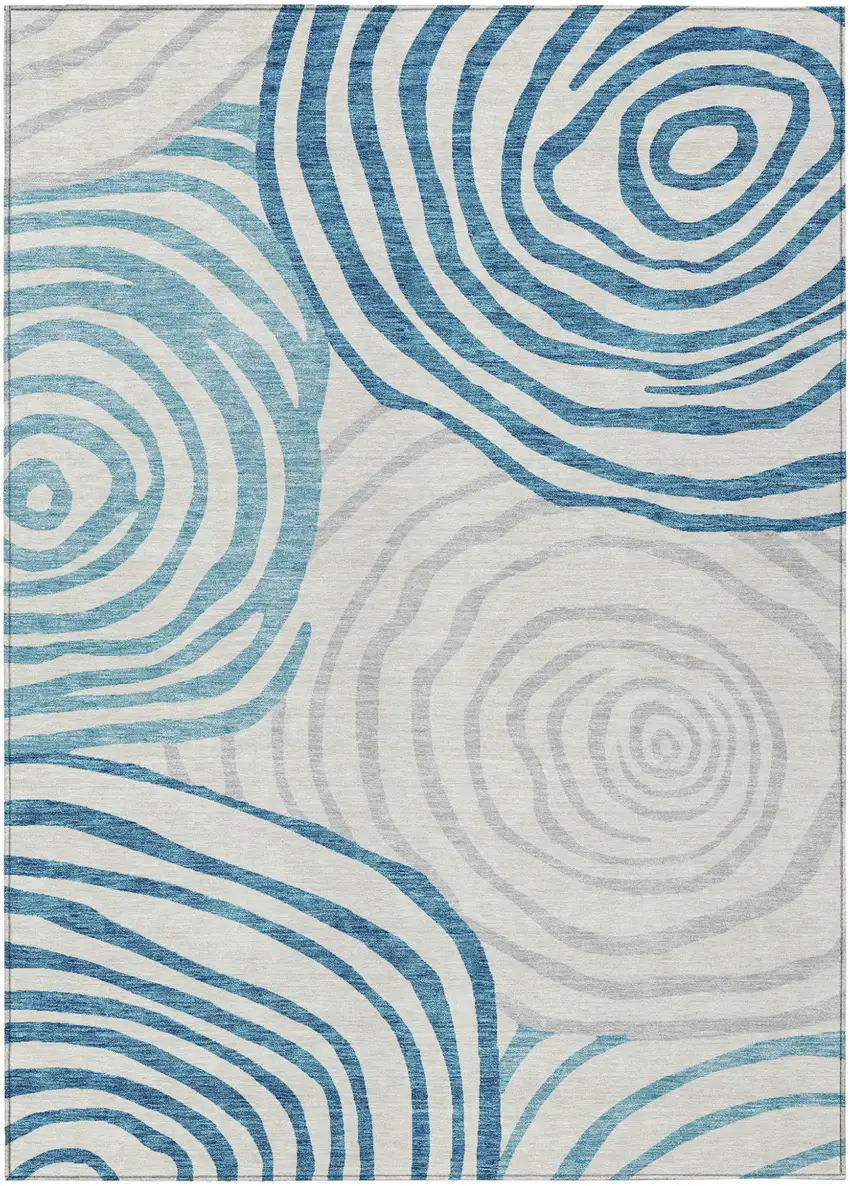 Teal Blue Ivory And Silver Abstract Washable Indoor Outdoor Area Rug Photo 2