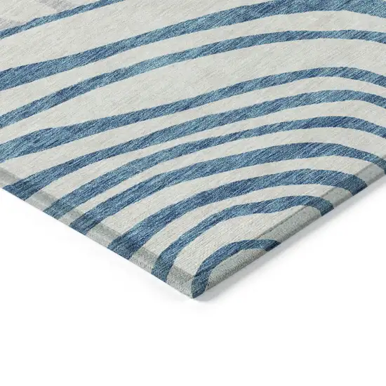 Teal Blue Ivory And Silver Abstract Washable Indoor Outdoor Area Rug Photo 4