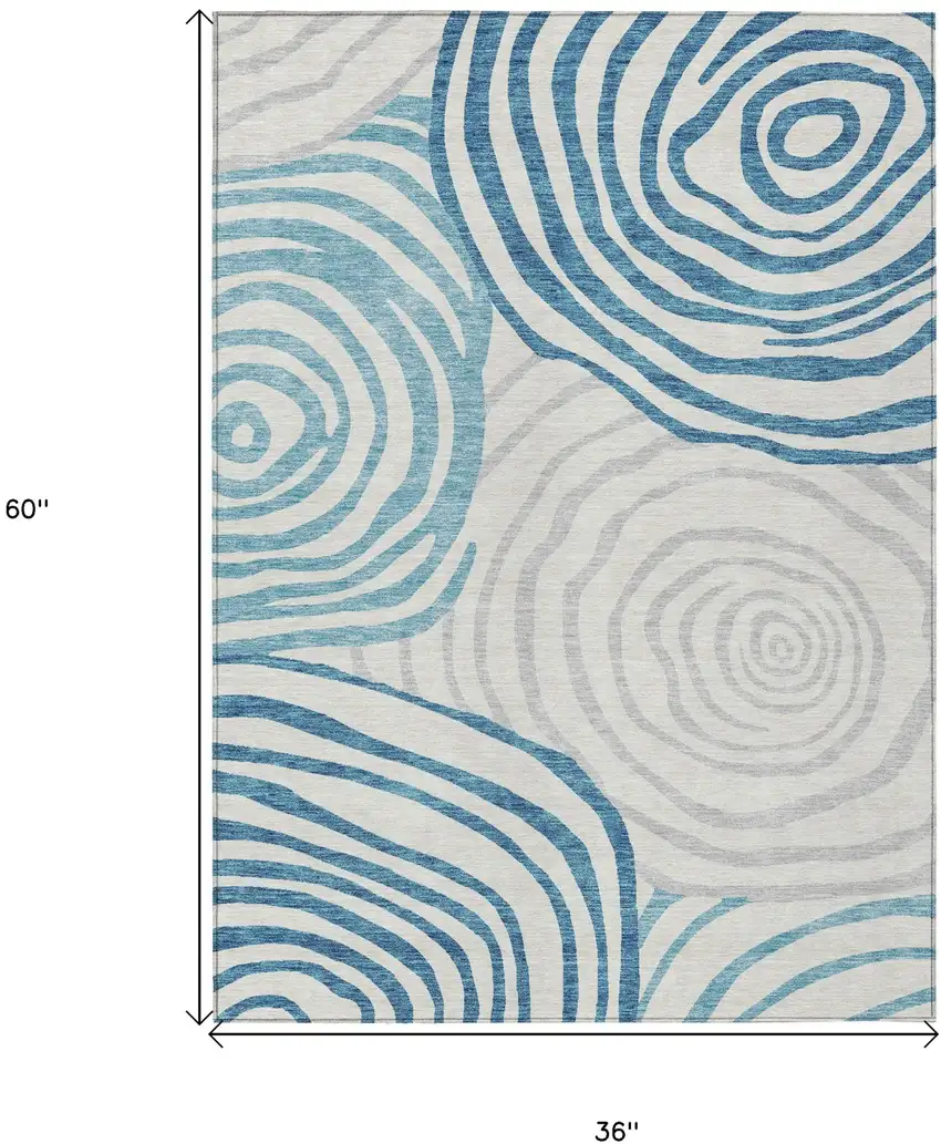 Teal Blue Ivory And Silver Abstract Washable Indoor Outdoor Area Rug Photo 7