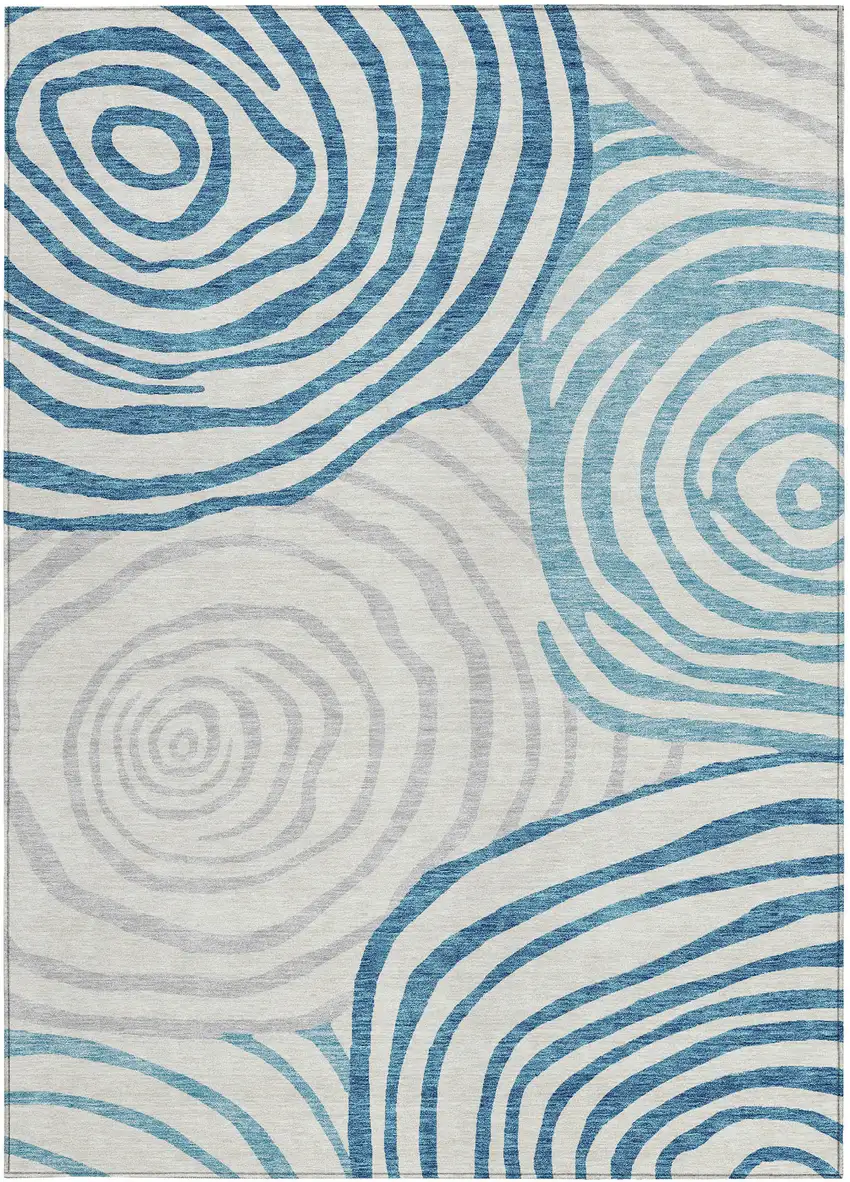 Teal Blue Ivory And Silver Abstract Washable Indoor Outdoor Area Rug Photo 6