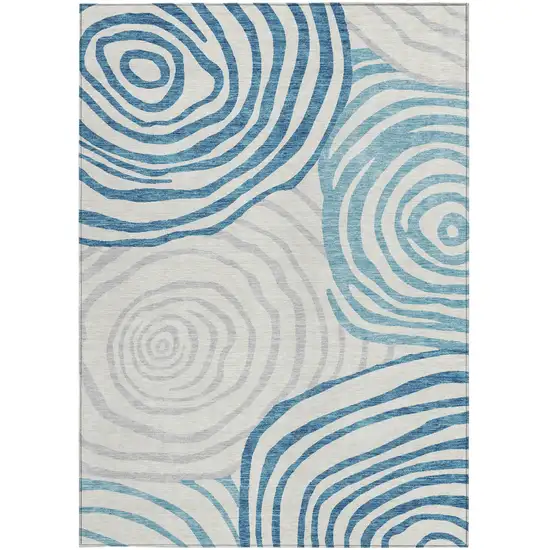 Teal Blue Ivory And Silver Abstract Washable Indoor Outdoor Area Rug Photo 6