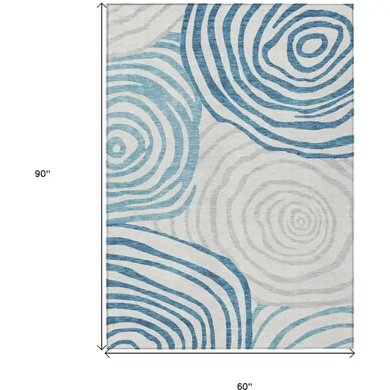 Teal Blue Ivory And Silver Abstract Washable Indoor Outdoor Area Rug Photo 3