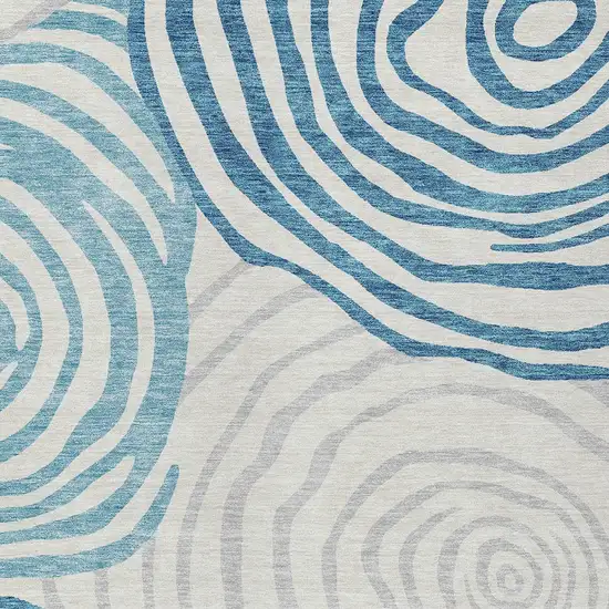 Teal Blue Ivory And Silver Abstract Washable Indoor Outdoor Area Rug Photo 4