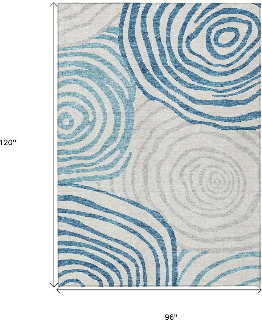 Teal Blue Ivory And Silver Abstract Washable Indoor Outdoor Area Rug Photo 3