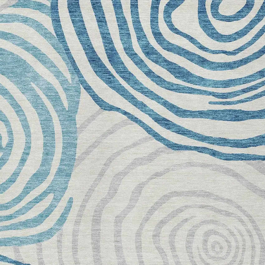 Teal Blue Ivory And Silver Abstract Washable Indoor Outdoor Area Rug Photo 6