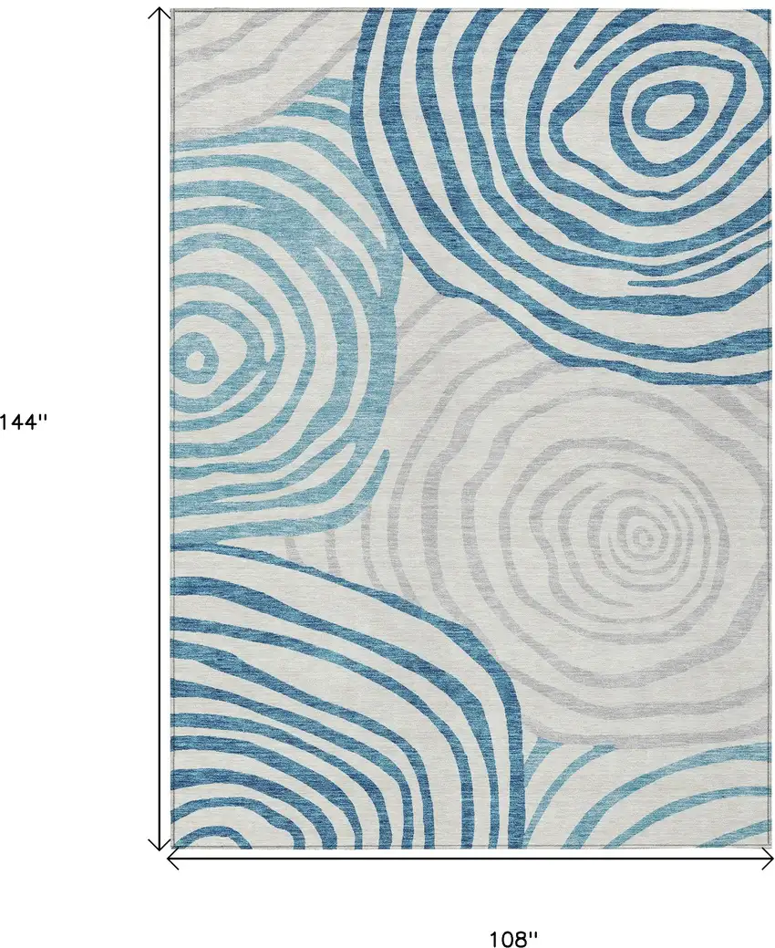 Teal Blue Ivory And Silver Abstract Washable Indoor Outdoor Area Rug Photo 3