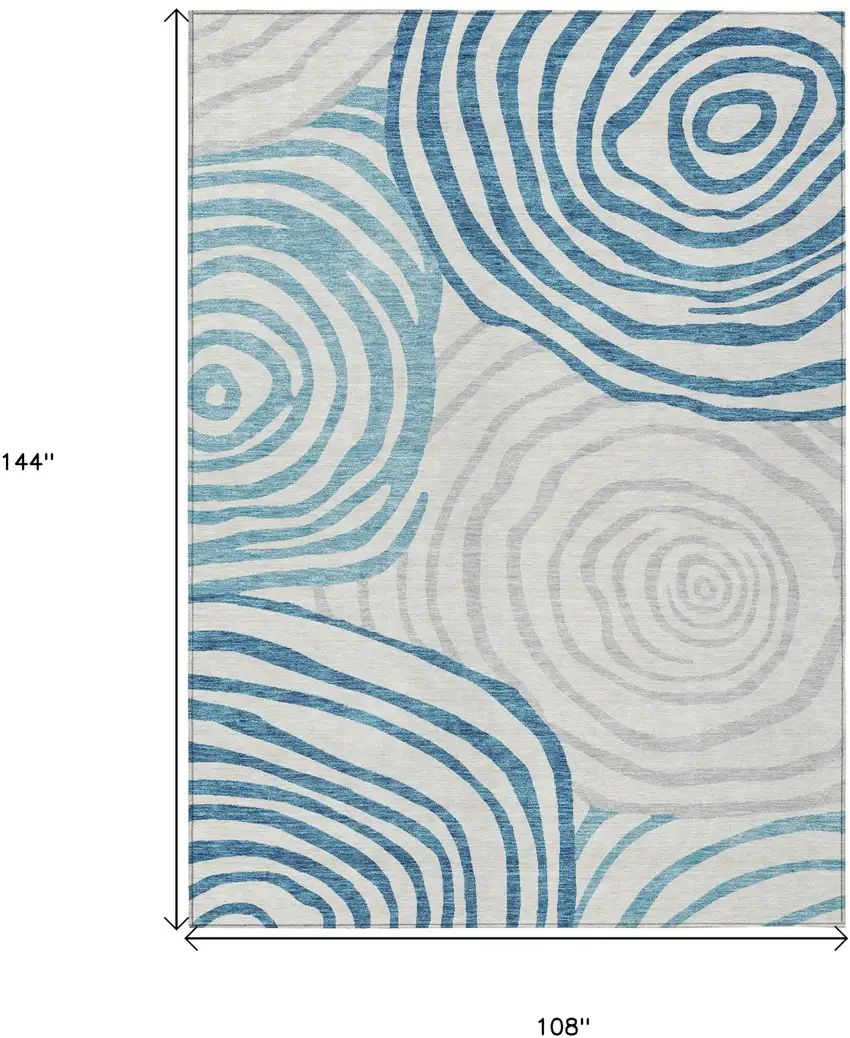 Teal Blue Ivory And Silver Abstract Washable Indoor Outdoor Area Rug Photo 3