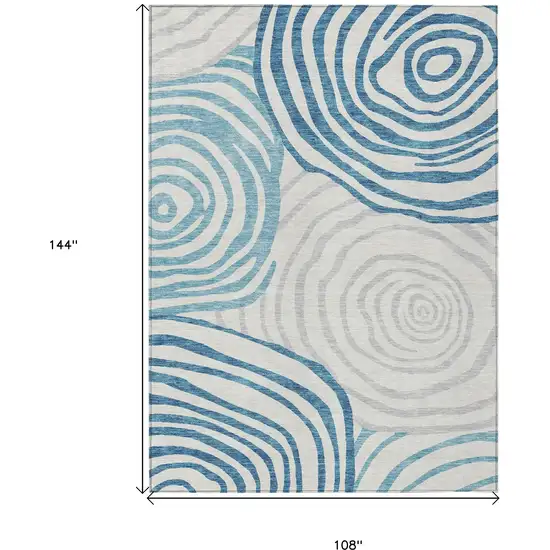 Teal Blue Ivory And Silver Abstract Washable Indoor Outdoor Area Rug Photo 3
