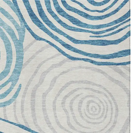 Teal Blue Ivory And Silver Abstract Washable Indoor Outdoor Area Rug Photo 4