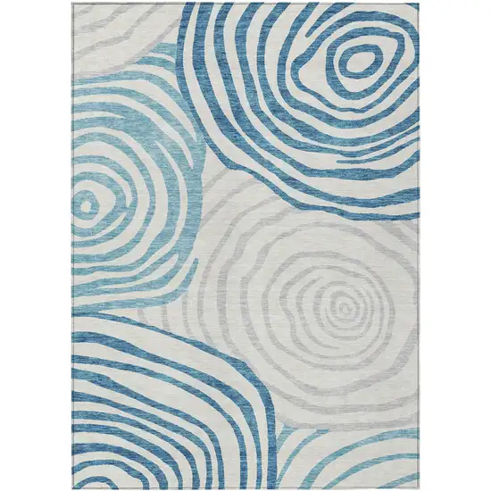 Teal Blue Ivory And Silver Abstract Washable Indoor Outdoor Area Rug Photo 1