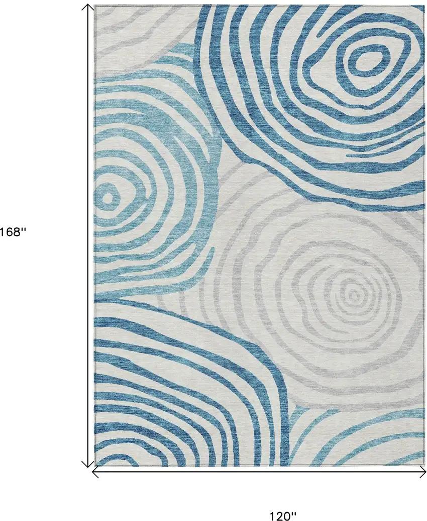 Teal Blue Ivory And Silver Abstract Washable Indoor Outdoor Area Rug Photo 3