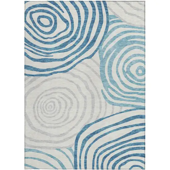 Teal Blue Ivory And Silver Abstract Washable Indoor Outdoor Area Rug Photo 5