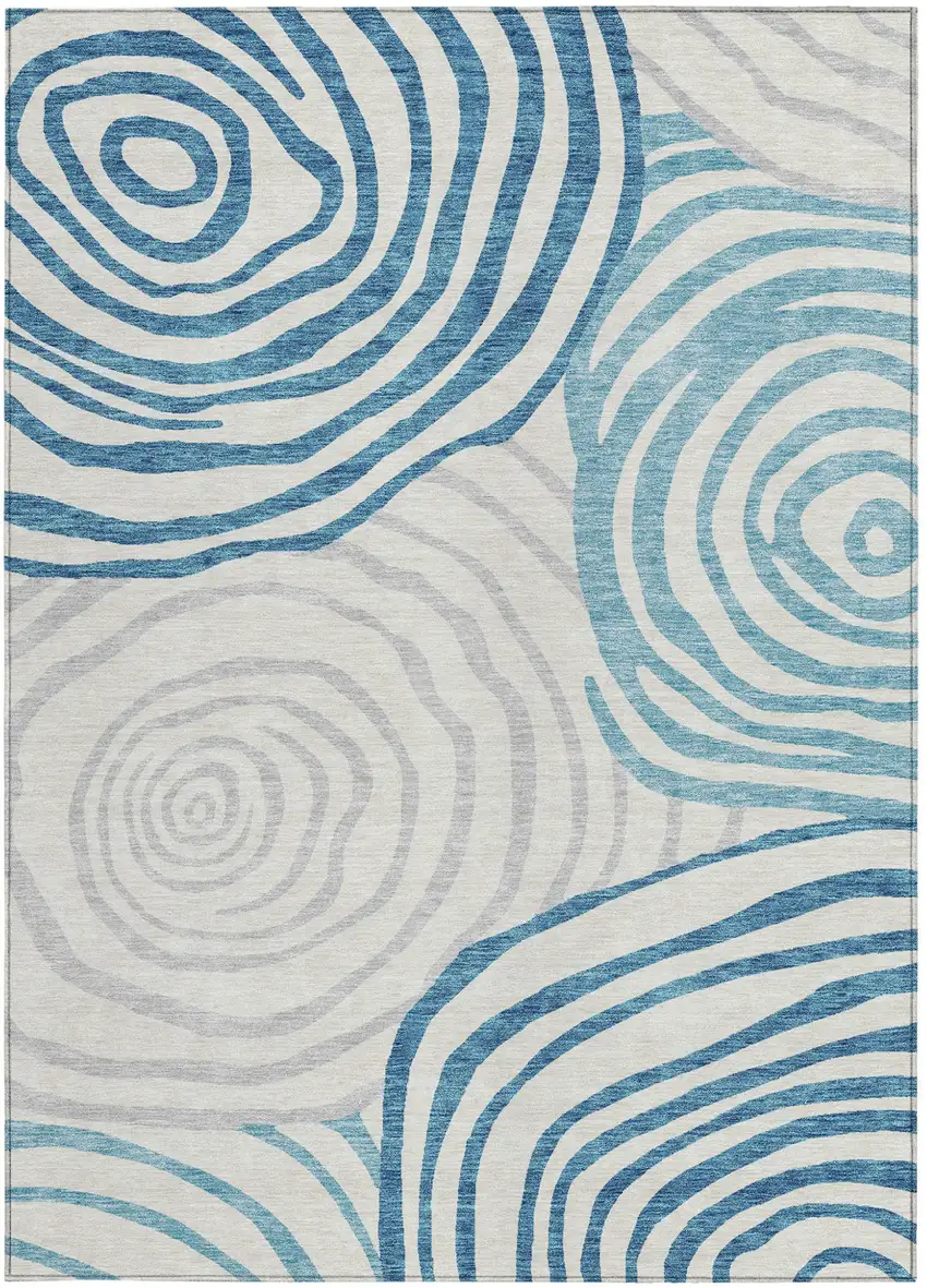 Teal Blue Ivory And Silver Abstract Washable Indoor Outdoor Area Rug Photo 5