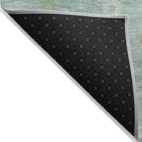 Teal Blue Ivory And Tan Damask Washable Indoor Outdoor Area Rug Photo 7