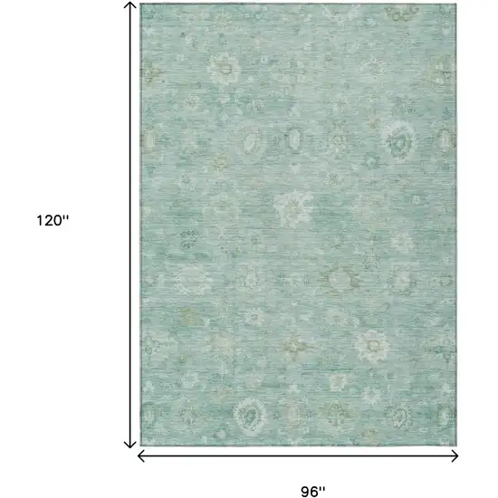 Teal Blue Ivory And Tan Damask Washable Indoor Outdoor Area Rug Photo 9