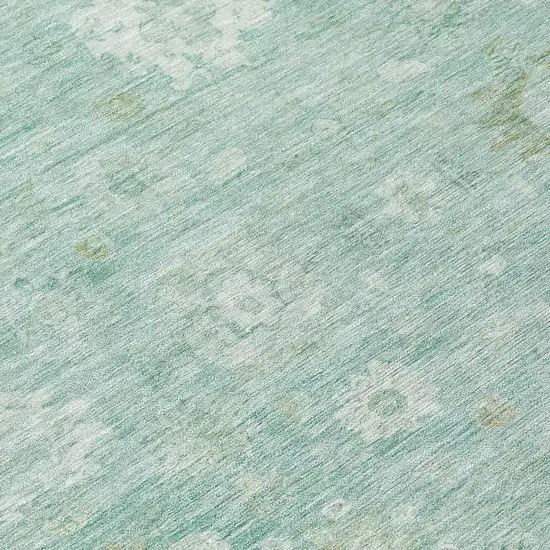 Teal Blue Ivory And Tan Damask Washable Indoor Outdoor Area Rug Photo 8