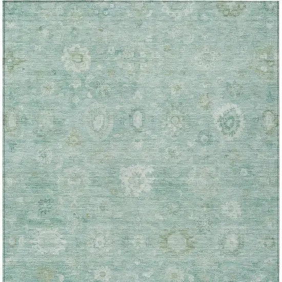 Teal Blue Ivory And Tan Damask Washable Indoor Outdoor Area Rug Photo 3