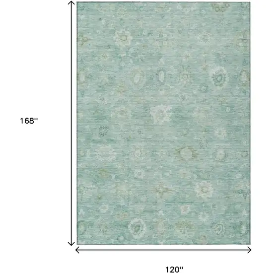 Teal Blue Ivory And Tan Damask Washable Indoor Outdoor Area Rug Photo 9