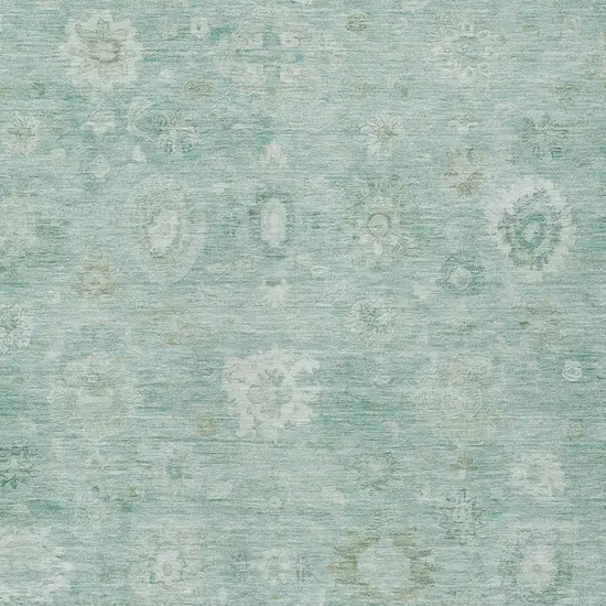 Teal Blue Ivory And Tan Damask Washable Indoor Outdoor Area Rug Photo 6