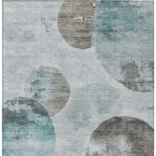 Teal Blue Ivory And Taupe Abstract Washable Indoor Outdoor Area Rug Photo 3