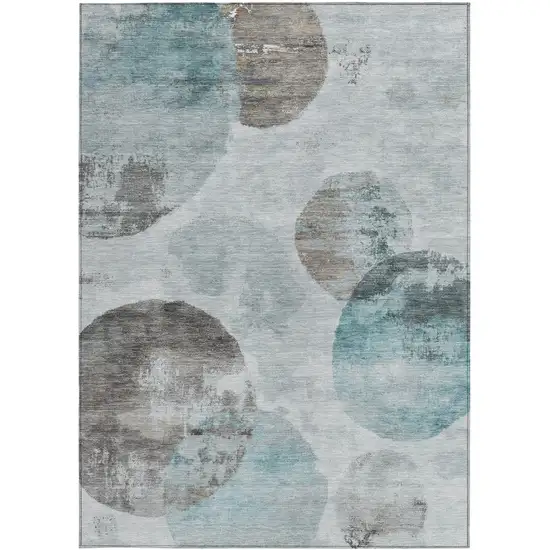 Teal Blue Ivory And Taupe Abstract Washable Indoor Outdoor Area Rug Photo 4