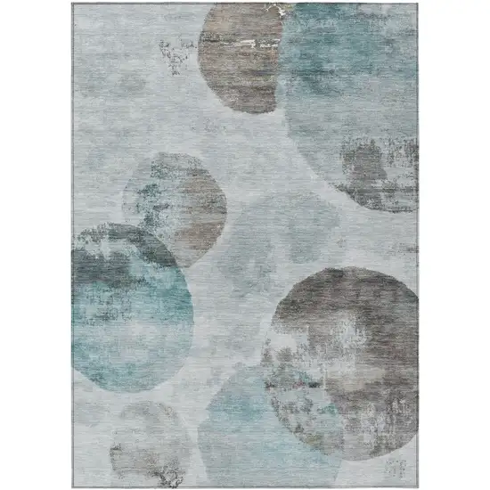 Teal Blue Ivory And Taupe Abstract Washable Indoor Outdoor Area Rug Photo 1