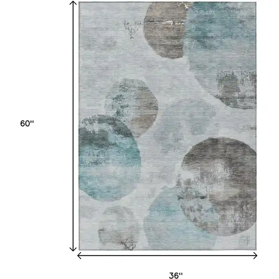 Teal Blue Ivory And Taupe Abstract Washable Indoor Outdoor Area Rug Photo 2