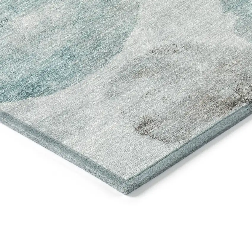 Teal Blue Ivory And Taupe Abstract Washable Indoor Outdoor Area Rug Photo 7