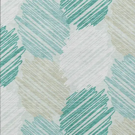 Teal Blue Ivory And Taupe Geometric Washable Indoor Outdoor Area Rug Photo 6