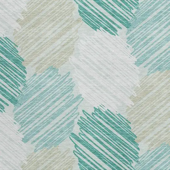 Teal Blue Ivory And Taupe Geometric Washable Indoor Outdoor Area Rug Photo 3