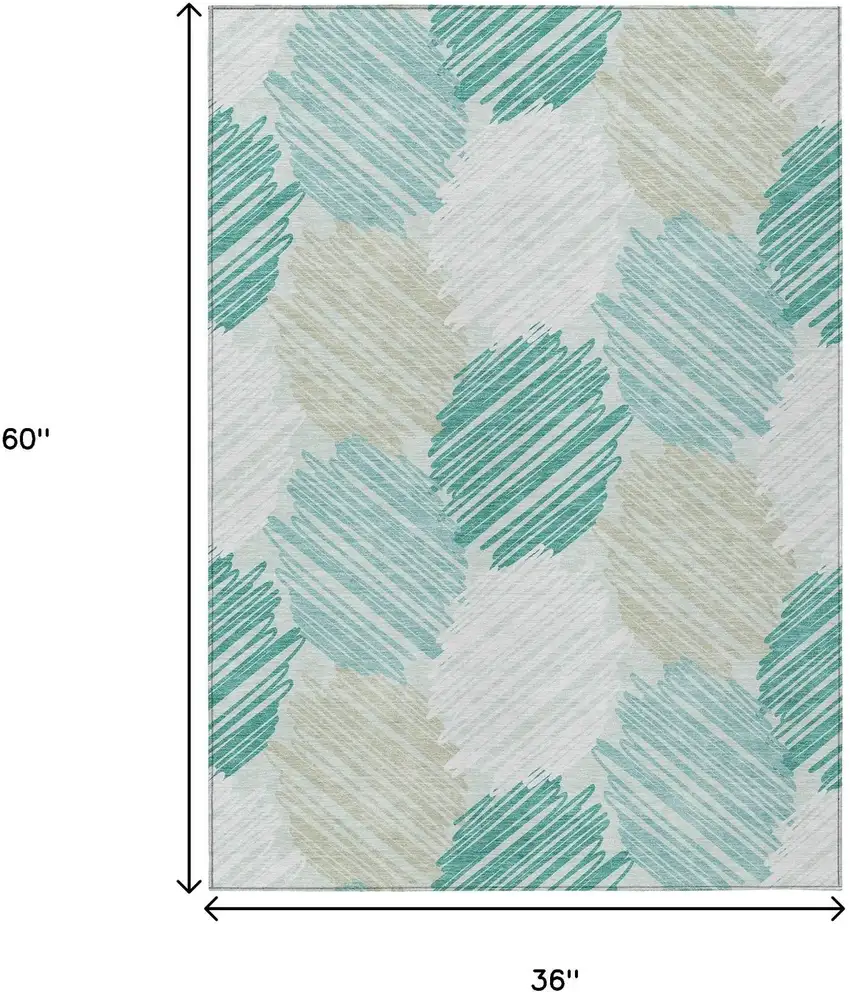 Teal Blue Ivory And Taupe Geometric Washable Indoor Outdoor Area Rug Photo 8