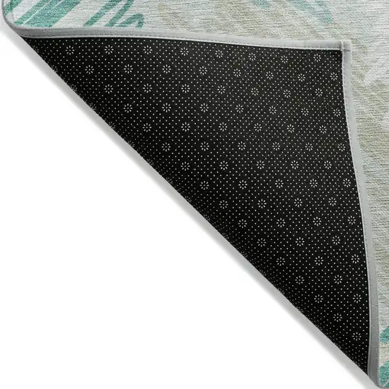 Teal Blue Ivory And Taupe Geometric Washable Indoor Outdoor Area Rug Photo 8