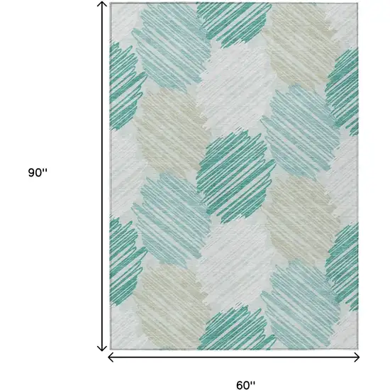 Teal Blue Ivory And Taupe Geometric Washable Indoor Outdoor Area Rug Photo 9