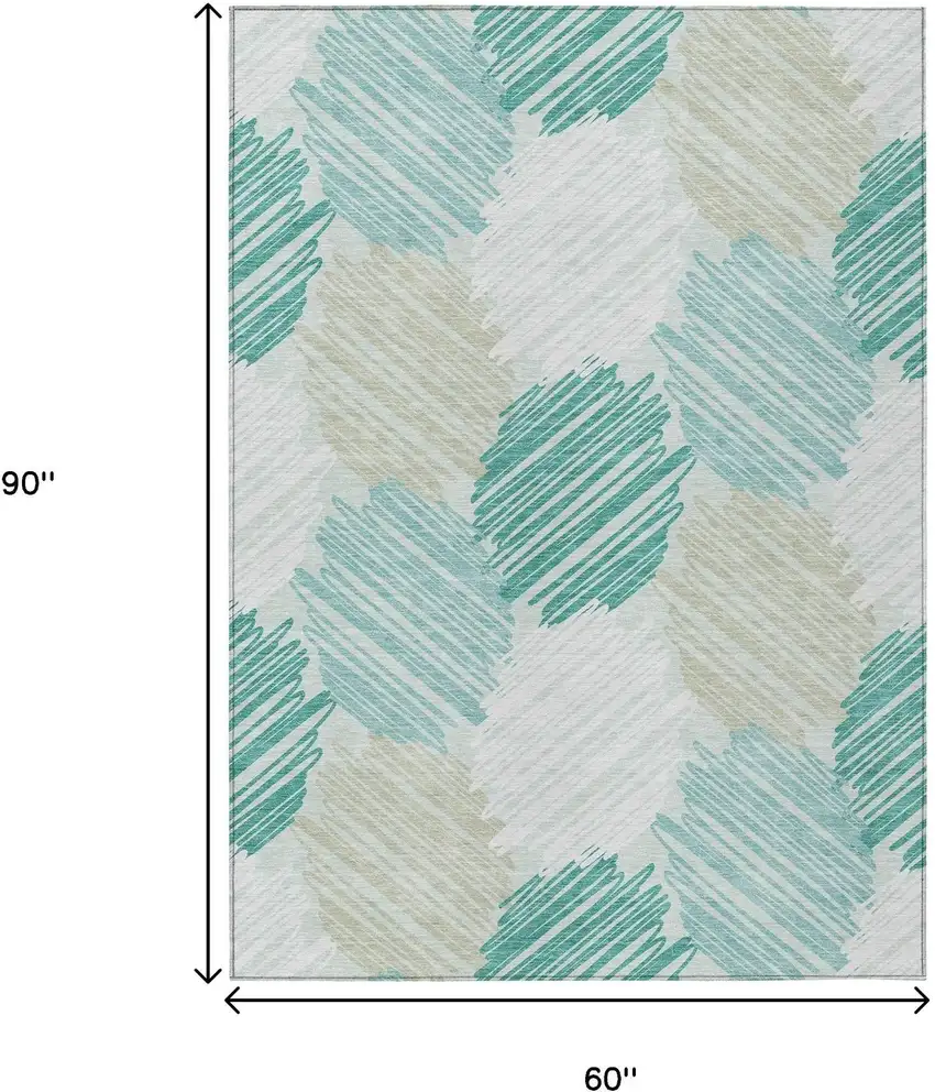Teal Blue Ivory And Taupe Geometric Washable Indoor Outdoor Area Rug Photo 9