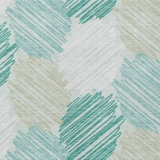Teal Blue Ivory And Taupe Geometric Washable Indoor Outdoor Area Rug Photo 3
