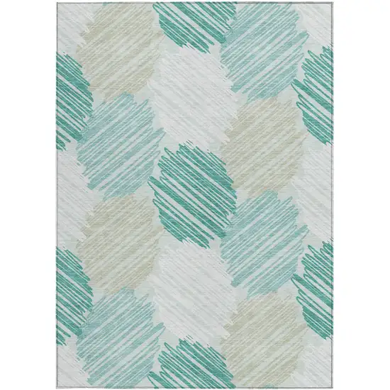 Teal Blue Ivory And Taupe Geometric Washable Indoor Outdoor Area Rug Photo 4