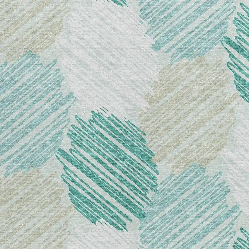 Teal Blue Ivory And Taupe Geometric Washable Indoor Outdoor Area Rug Photo 3