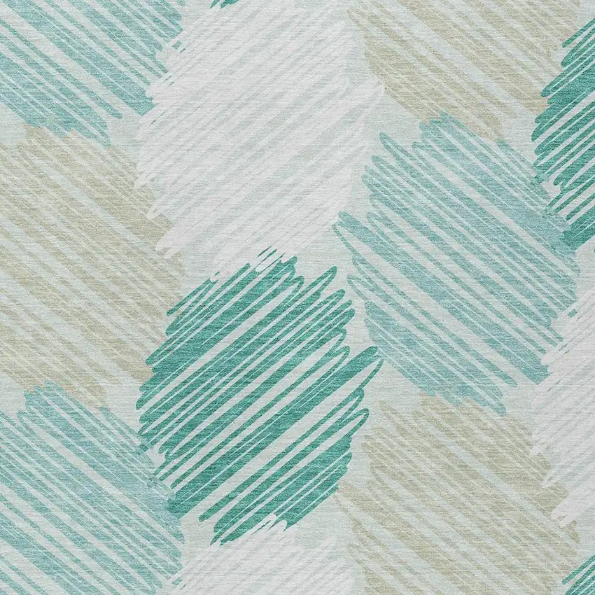 Teal Blue Ivory And Taupe Geometric Washable Indoor Outdoor Area Rug Photo 6