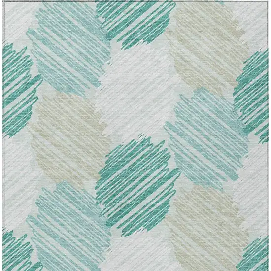 Teal Blue Ivory And Taupe Geometric Washable Indoor Outdoor Area Rug Photo 9