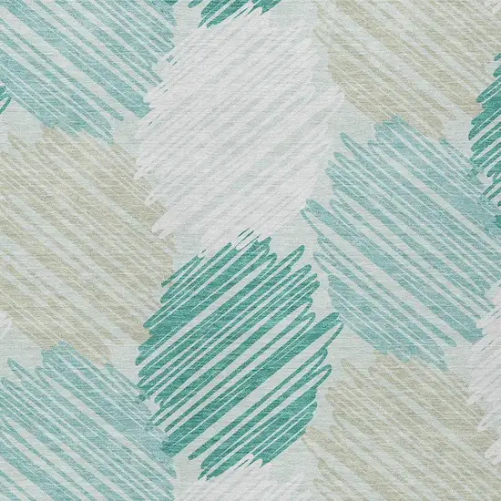 Teal Blue Ivory And Taupe Geometric Washable Indoor Outdoor Area Rug Photo 3