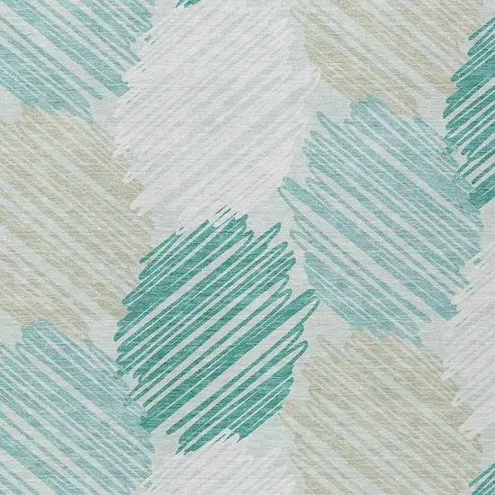 Teal Blue Ivory And Taupe Geometric Washable Indoor Outdoor Area Rug Photo 7